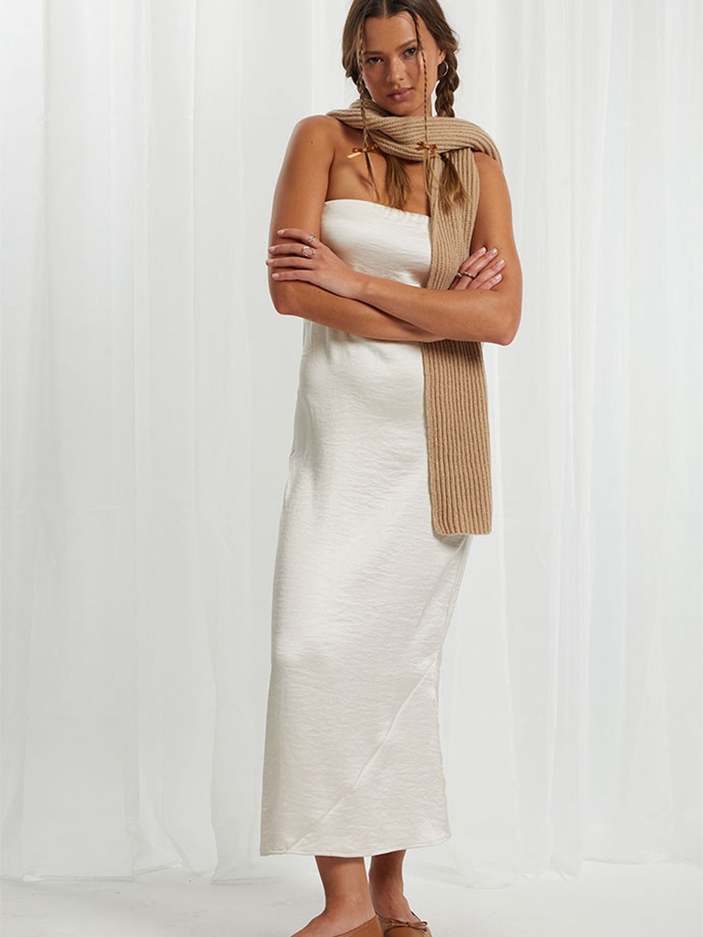 Beverly and Beck Silk Strapless Midi Dress (Size M)